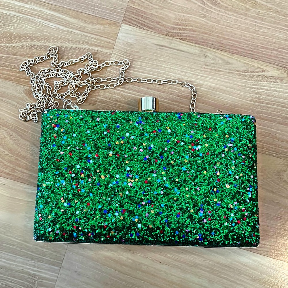 Alessia Green Glitter Clutch / Crossbody